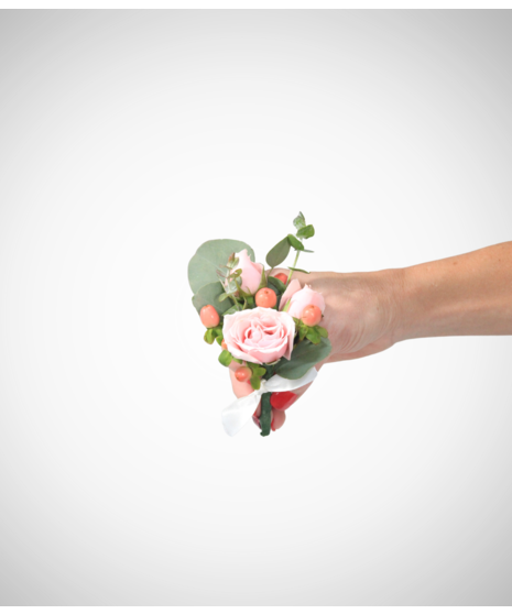 pink perfection boutonniere with hypericum berries and eucalyptus